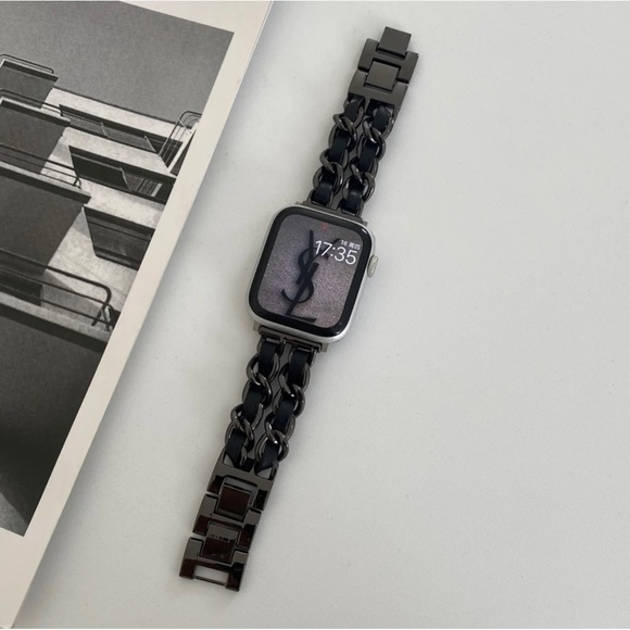 NEW Strap Chain Leather Stainless Band For Apple Watch - BB - Picture 2 of 16
